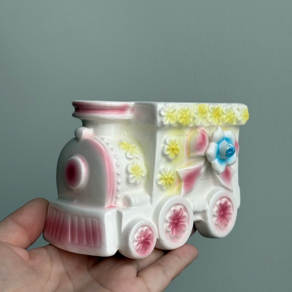 Vintage 60s Napco Porcelain Plant Pot Nursery Decor Train Japan - Picture 13 of 14